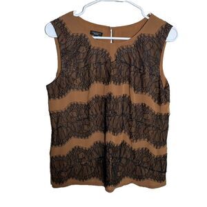 Talbots Tank Top Women's 8 Brown Lace Sleeveless Round Neck Career Shirt